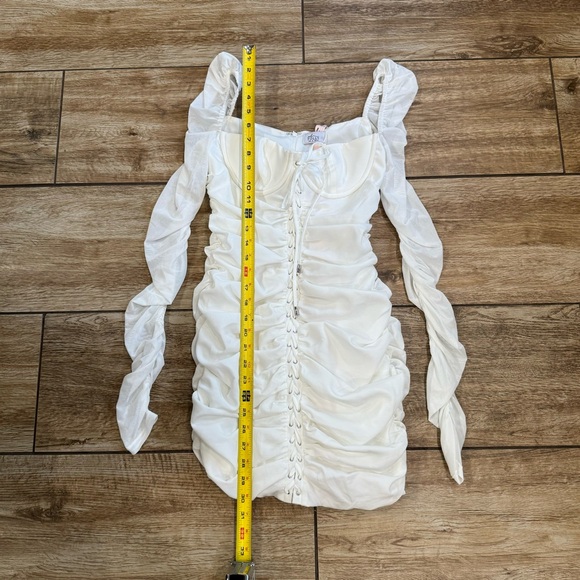 Oh Polly Fantasy Long Sleeve Ruched Sheer Dress Size 2 NWT! Lace Up Baby Doll - Picture 13 of 16